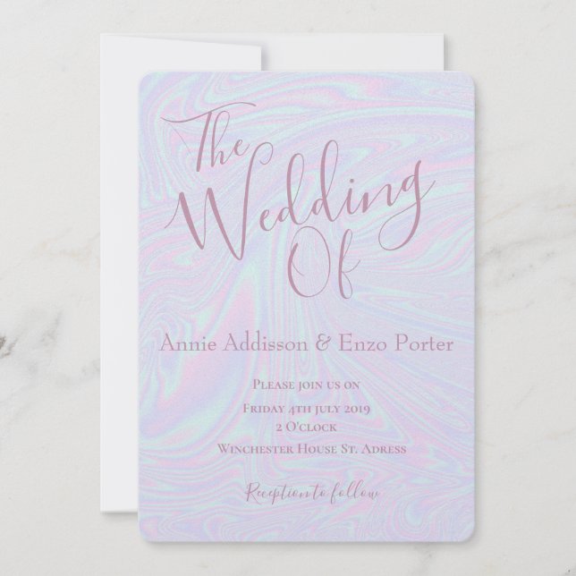 Faux holographic effect texture blue invitation (Front)