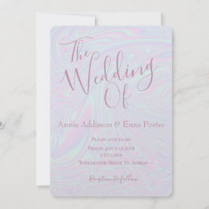 Faux holographic effect texture blue invitation