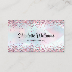 Faux Holographic Elegant Glitter Borders Trendy Business Card
