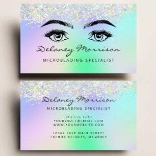 Faux Holographic Glitter Eyes Microblading Business Card