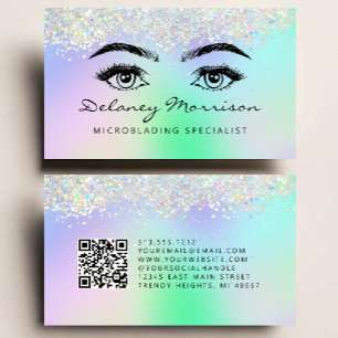 Faux Holographic Glitter Eyes QR Code Microblading Business Card