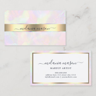 Faux Holographic & Gold Elegant Beauty Girly Business Card