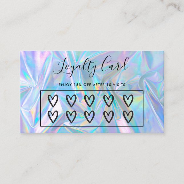 Faux Holographic Hearts Custom Loyalty Card (Front)