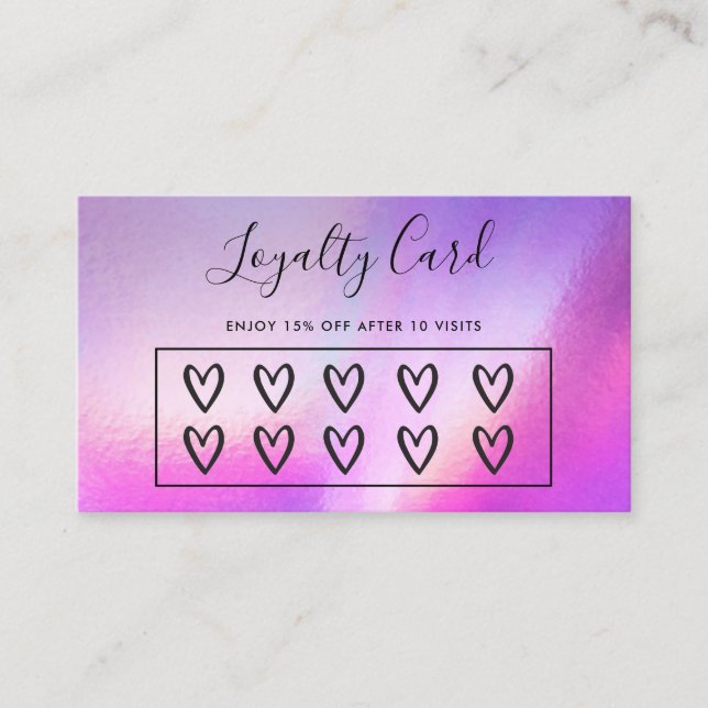 Faux Holographic Hearts Custom Loyalty Card (Front)