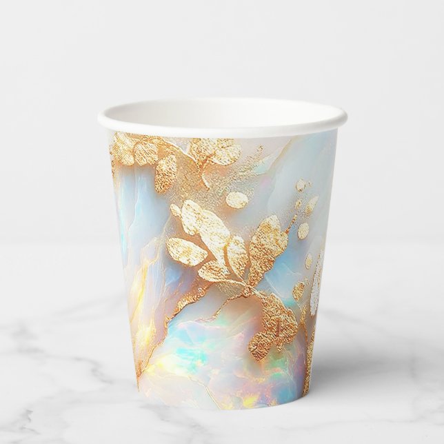 Faux Holographic Iridescent Opal Crystal Fantasy Paper Cups (Back)