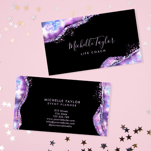 faux holographic iridescent opal stone elegant bus business card (Creator Uploaded)