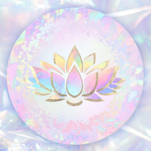 faux holographic lotus flower classic round sticker