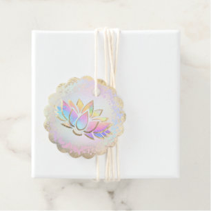 faux holographic lotus flower logo favour tags