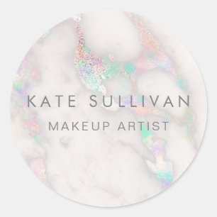 faux holographic marble design classic round sticker
