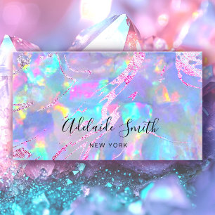faux holographic opal photo business card