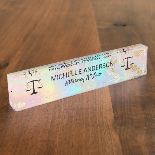 faux holographic opal stone Marble Lawyer Attorney Nameplate
