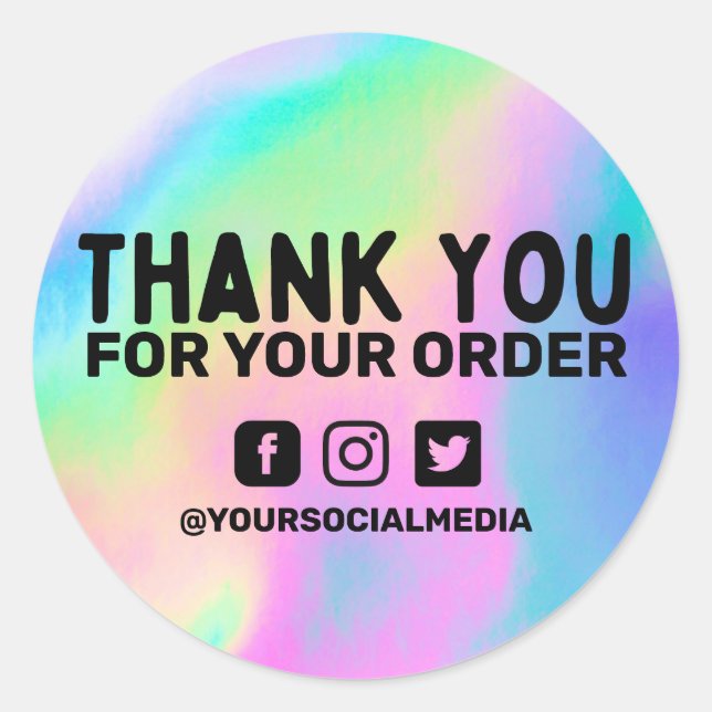 Faux Holographic Rainbow Business Thank You Classic Round Sticker (Front)