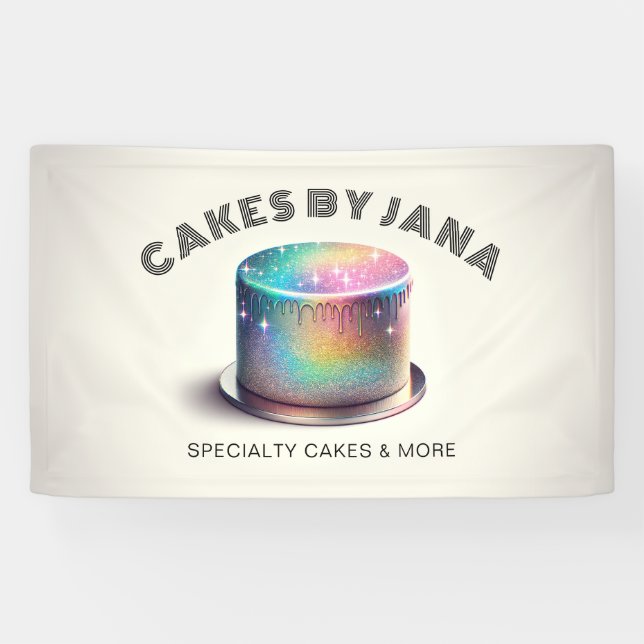 Faux Holographic Rainbow Glitter Cake Bakery Banner (Horizontal)