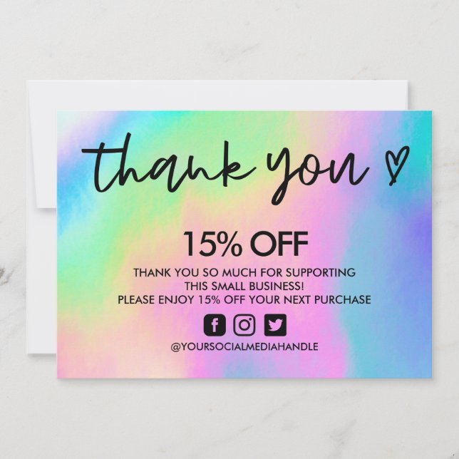 Faux Holographic Thank You Heart Media Insert Invitation (Front)