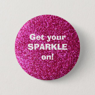 Faux Hot Pink Glitter 6 Cm Round Badge