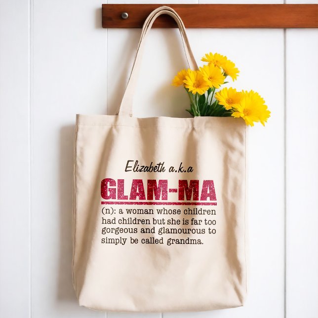 Faux Hot Pink Glitter Glam-Ma Tote Bag (Great Mother's day gift! Stay classy and let everyone know age is truly just a state of mind!)