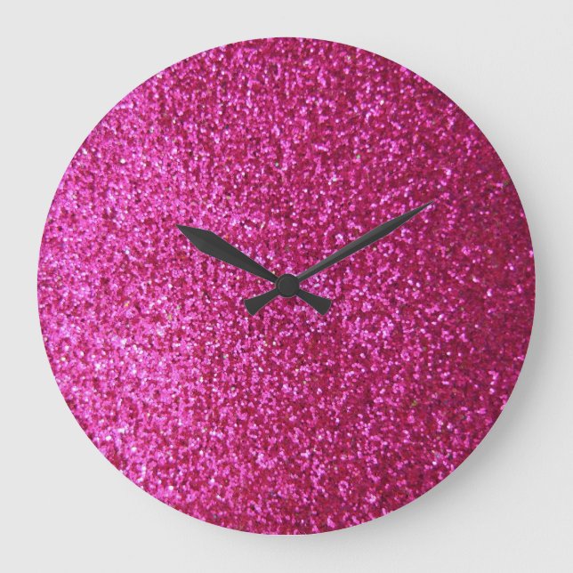 Faux Hot Pink Glitter Large Clock (Front)