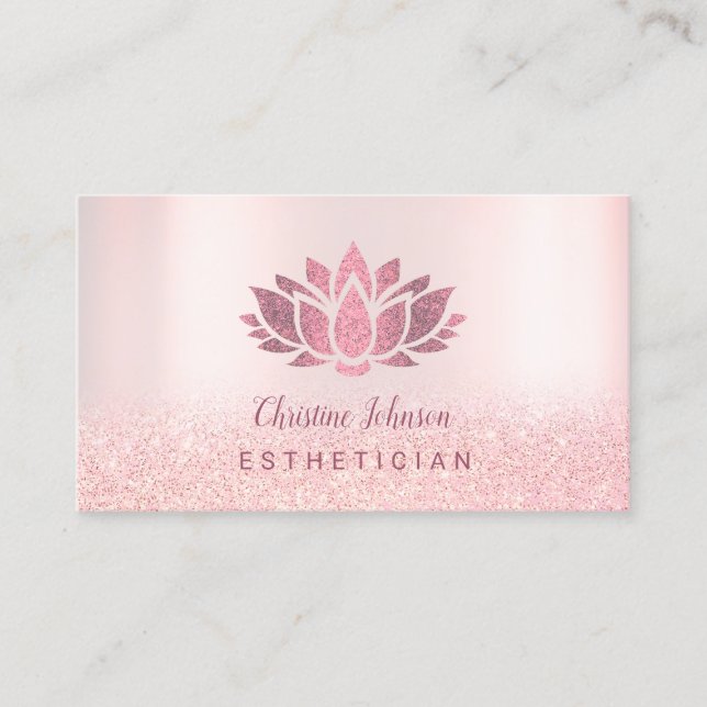 faux hot pink glitter lotus business card (Front)