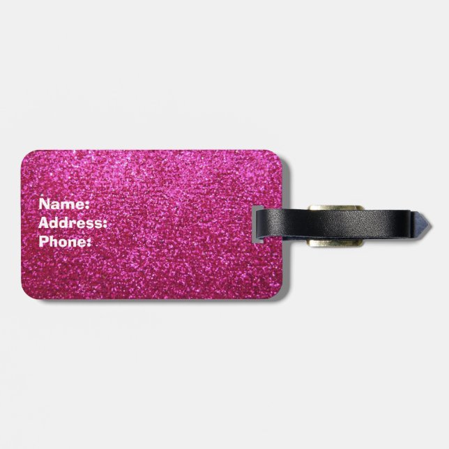 Faux Hot Pink Glitter Luggage Tag (Back Horizontal)