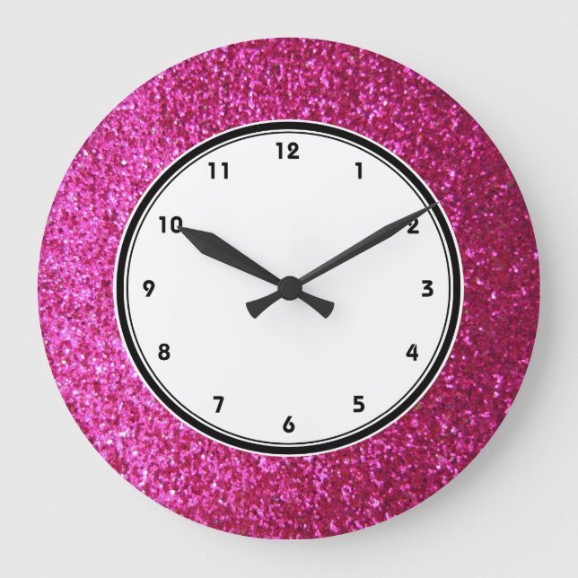 Faux Hot Pink Glitter wall clock (Front)