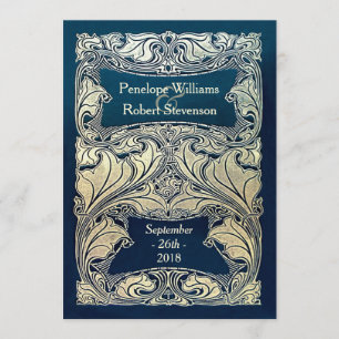 Faux Illuminated Art Nouveau Wedding Invitations