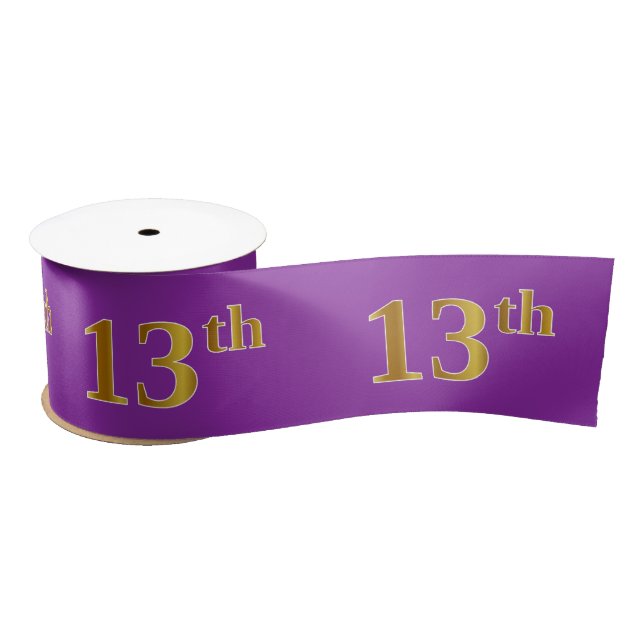 Faux/Imitation Gold "13th" Event Number (Purple) Satin Ribbon (Spool)