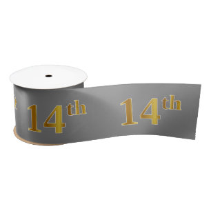 Faux/Imitation Gold "14th" Event Number (Grey) Satin Ribbon