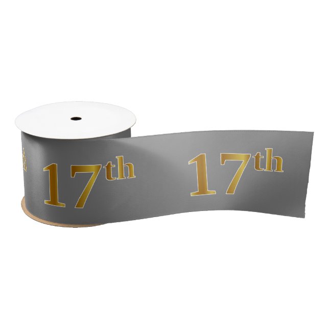 Faux/Imitation Gold "17th" Event Number (Grey) Satin Ribbon (Spool)