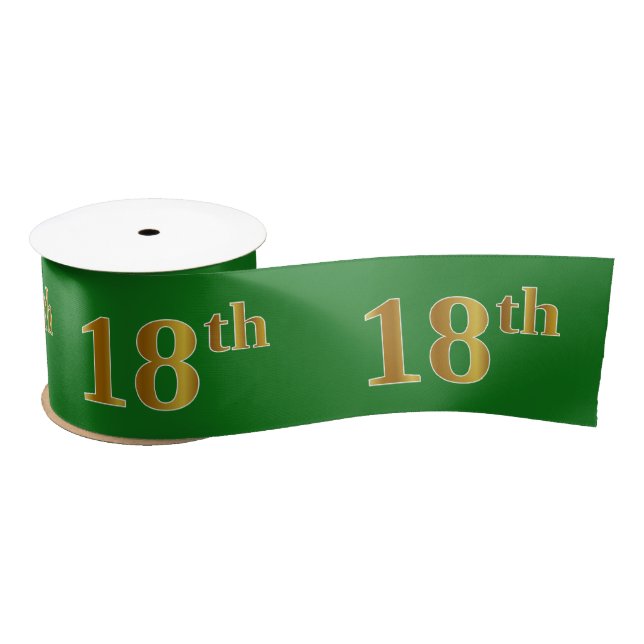Faux/Imitation Gold "18th" Event Number (Green) Satin Ribbon (Spool)