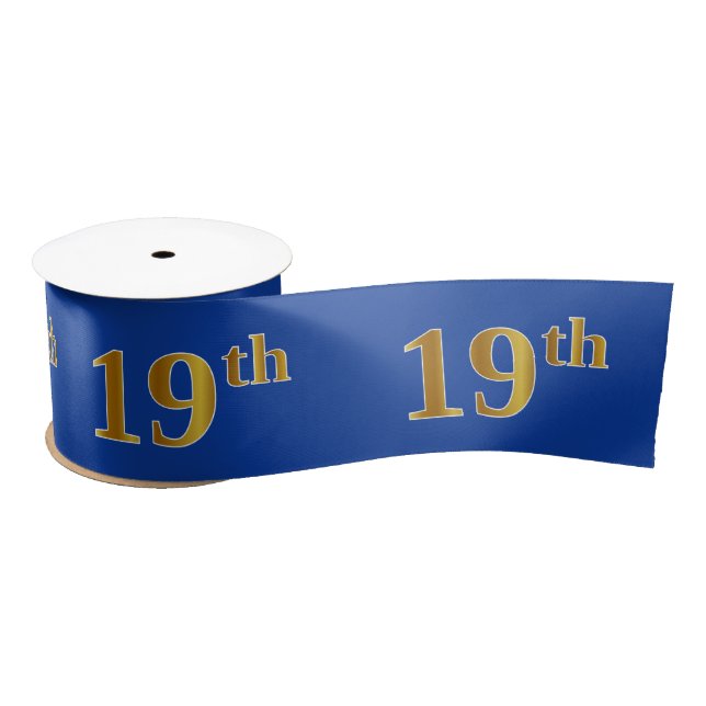 Faux/Imitation Gold "19th" Event Number (Blue) Satin Ribbon (Spool)