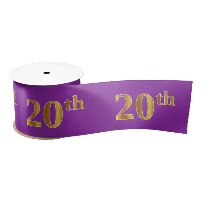 Faux/Imitation Gold "20th" Event Number (Purple) Satin Ribbon (Spool)