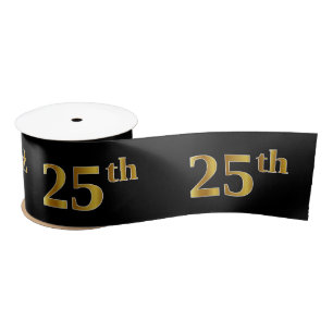 Faux/Imitation Gold "25th" Event Number (Black) Satin Ribbon
