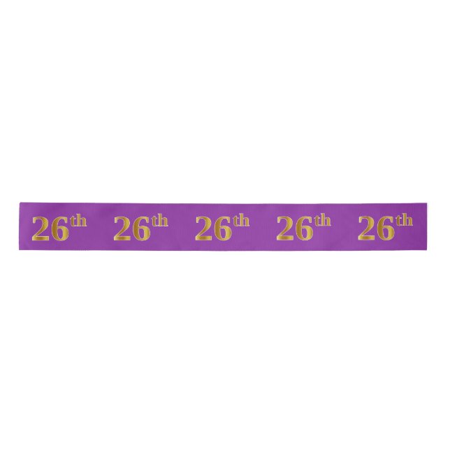 Faux/Imitation Gold "26th" Event Number (Purple) Satin Ribbon (Front)
