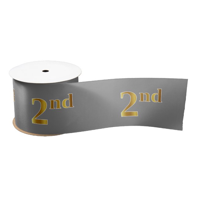 Faux/Imitation Gold "2nd" Event Number (Grey) Satin Ribbon (Spool)