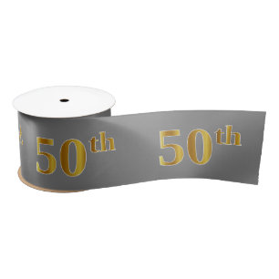 Faux/Imitation Gold "50th" Event Number (Grey) Satin Ribbon