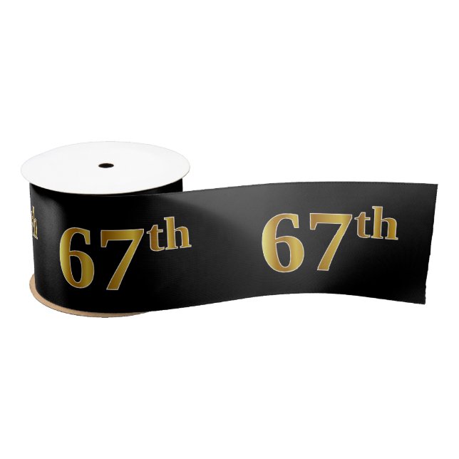 Faux/Imitation Gold "67th" Event Number (Black) Satin Ribbon (Spool)
