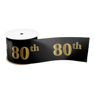 Faux/Imitation Gold "80th" Event Number (Black) Satin Ribbon