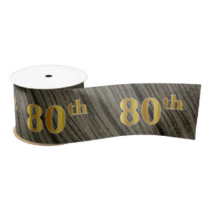 Faux/Imitation Gold "80th" Event Number (Rustic) Satin Ribbon