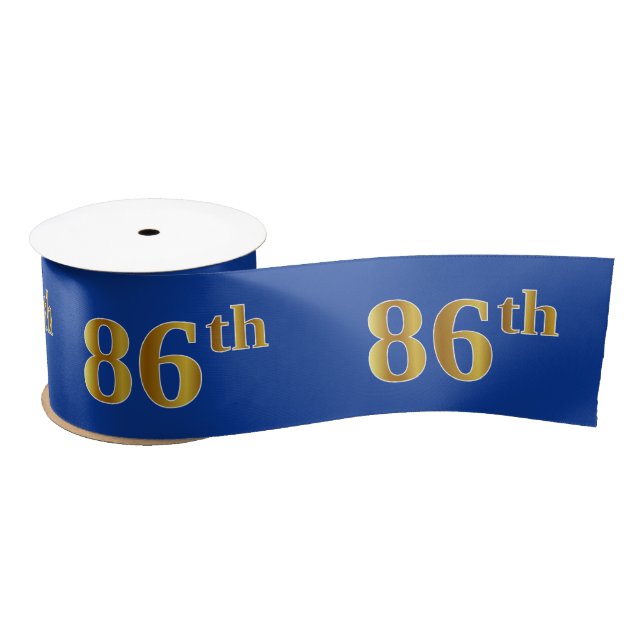 Faux/Imitation Gold "86th" Event Number (Blue) Satin Ribbon (Spool)
