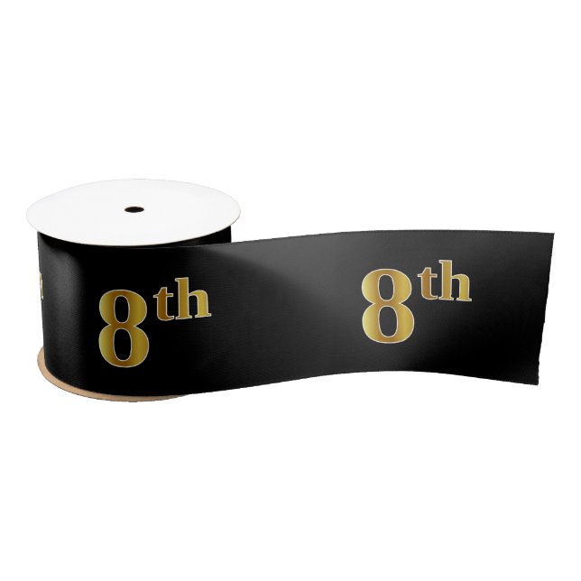 Faux/Imitation Gold "8th" Event Number (Black) Satin Ribbon (Spool)