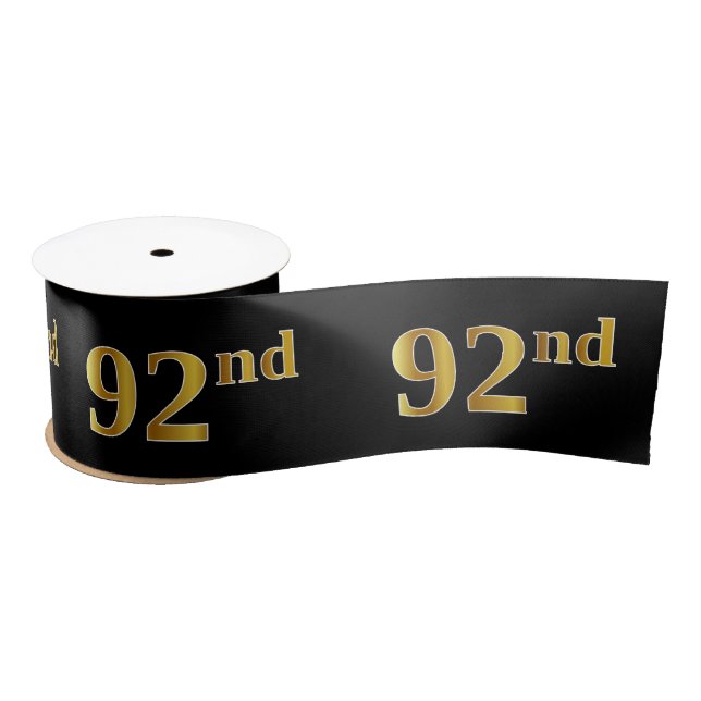 Faux/Imitation Gold "92nd" Event Number (Black) Satin Ribbon (Spool)