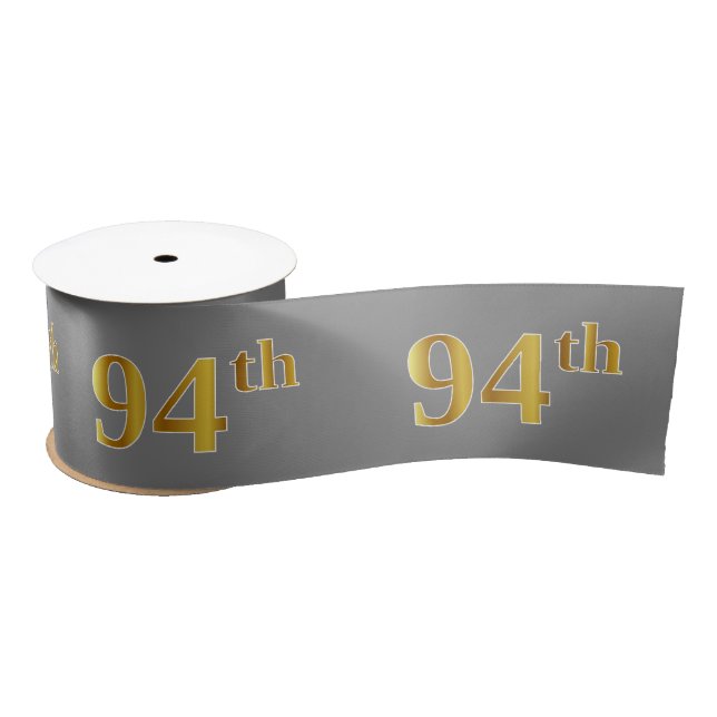 Faux/Imitation Gold "94th" Event Number (Grey) Satin Ribbon (Spool)