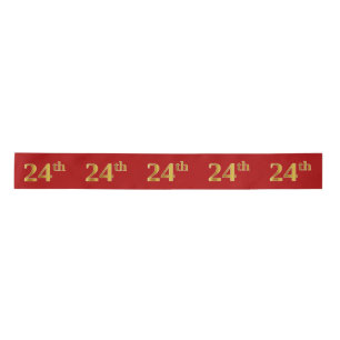 Faux/Imitation Gold Look "24th" Event Number (Red) Satin Ribbon