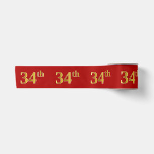 Faux/Imitation Gold Look "34th" Event Number (Red) Satin Ribbon