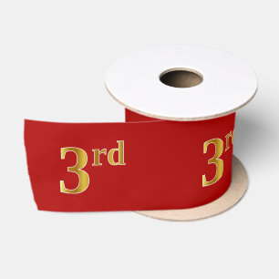 Faux/Imitation Gold Look "3rd" Event Number (Red) Satin Ribbon