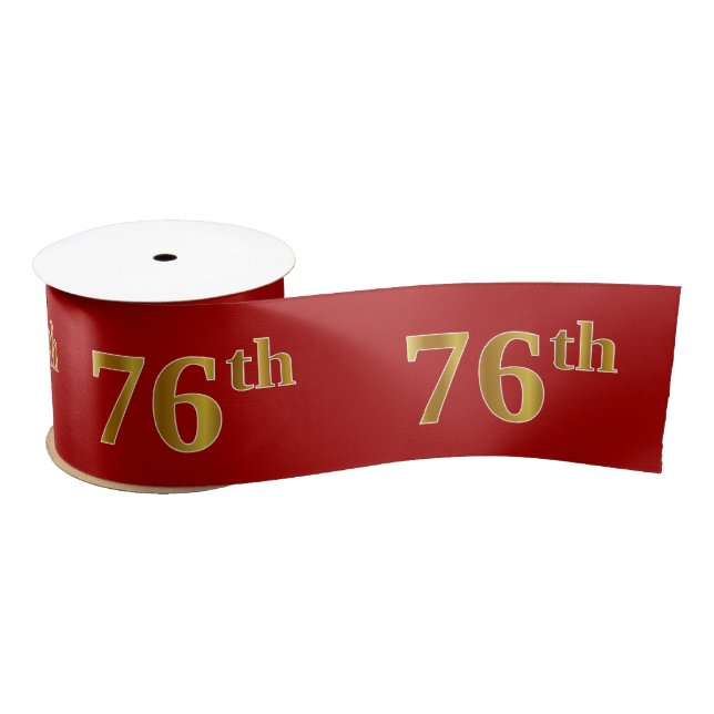 Faux/Imitation Gold Look "76th" Event Number (Red) Satin Ribbon (Spool)