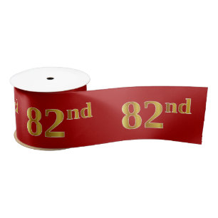 Faux/Imitation Gold Look "82nd" Event Number (Red) Satin Ribbon