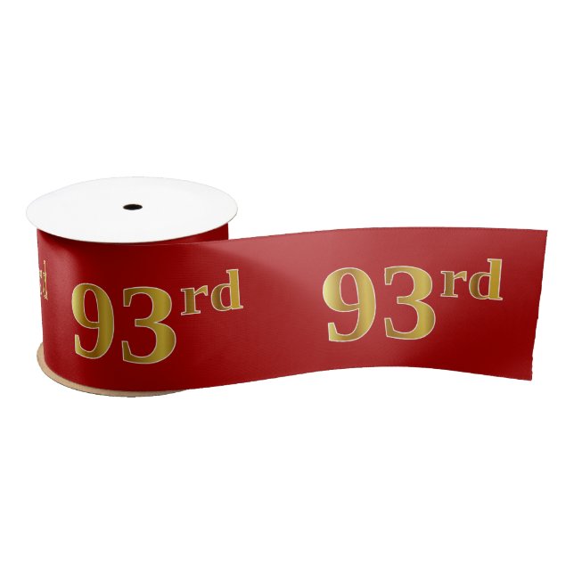 Faux/Imitation Gold Look "93rd" Event Number (Red) Satin Ribbon (Spool)