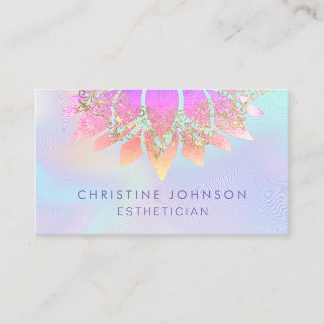 faux iridescent decor aesthetician business card (Front)