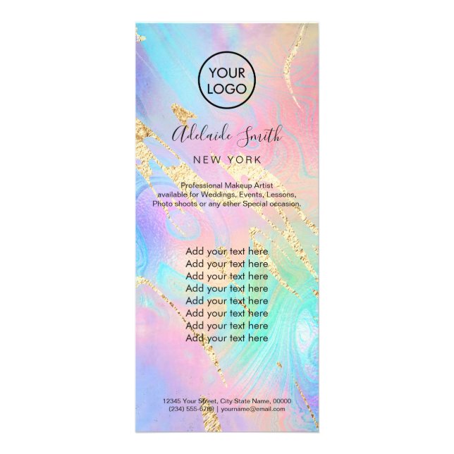 faux iridescent fluid marble price list rack card (Front)